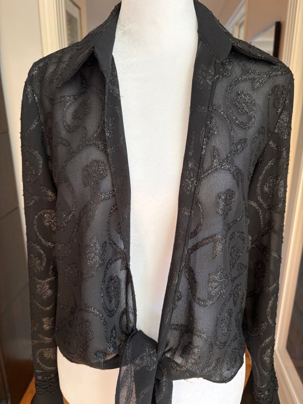 Joseph Ribkoff Sheer Black Tie-Front Blazer